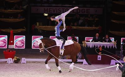 EQUESTRIAN Amadeus Horse Indoors SALZBURG AUSTRIA 12 DEC 14 EQUESTRIAN Amadeus Horse Indoors EQUESTRIAN - Amadeus Horse Indoors SALZBURG,AUSTRIA,12.DEC.14 - EQUESTRIAN - Amadeus Horse Indoors, FEI Vaulting World Cup Pas de Deux. Image shows Jasmin Lindner and Lukas Wacha (AUT/ Bram). PUBLICATIONxINxGERxHUNxONLY Equestrian Amadeus Horse Indoors Salzburg Austria 12 DEC 14 Equestrian Amadeus Horse Indoors Fei Vaulting World Cup Pas de Deux Image Shows Jasmin Lindner and Lukas Wacha AUT Bram