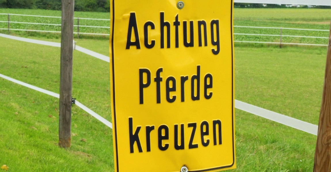 Warnung vor Pferden, die den Weg kreuzen. Warnschild vor Pferden, die den Weg kreuzen. Köln, Nordrhein-Westfalen, Deutsc Warnung vor Pferden, die den Weg kreuzen. Warnschild vor Pferden, die den Weg kreuzen. Köln, Nordrhein-Westfalen, Deutschland, 19.08.2019. *** Warning of horses crossing the road Warning sign for horses crossing the road Cologne, North Rhine-Westphalia, Germany, 19 08 2019 Copyright: JOKER/HelmutxMetzmacher JOKER190819582522 