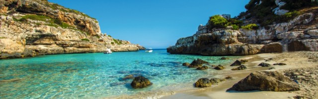 Best,Mallorca,Beach,Panorama,View,Of,The,Bay,At,Cala Best Mallorca Beach panorama view of the bay at Cala S'Almunia in Majorca island, Spain Mediterranean Sea, Balearic Islands 